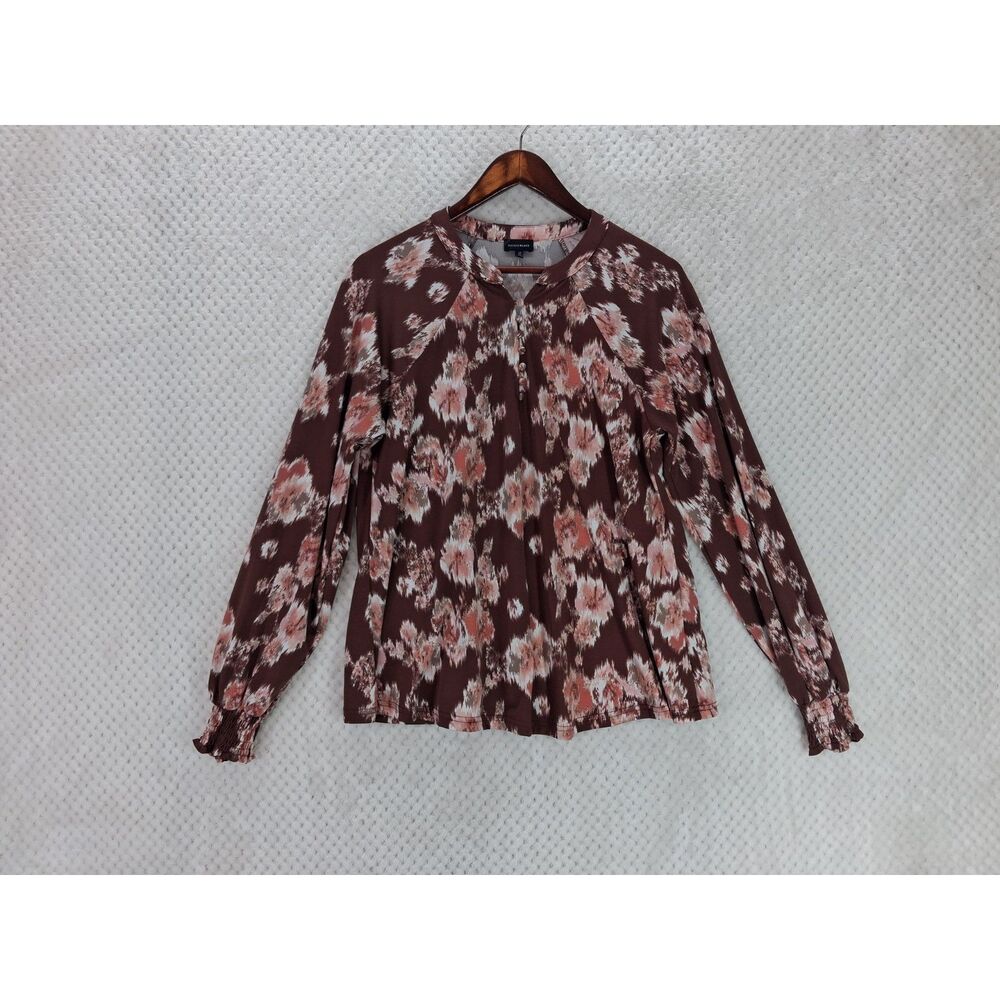 Buckle Black Women's Medium Long Sleeve Brown Floral Henley Blouse